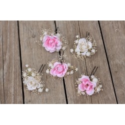 Vlásenky, set 5ks "Růžičky s gypsophillou"