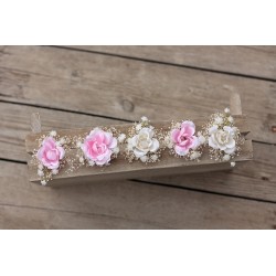 Vlásenky, set 5ks "Růžičky s gypsophillou"