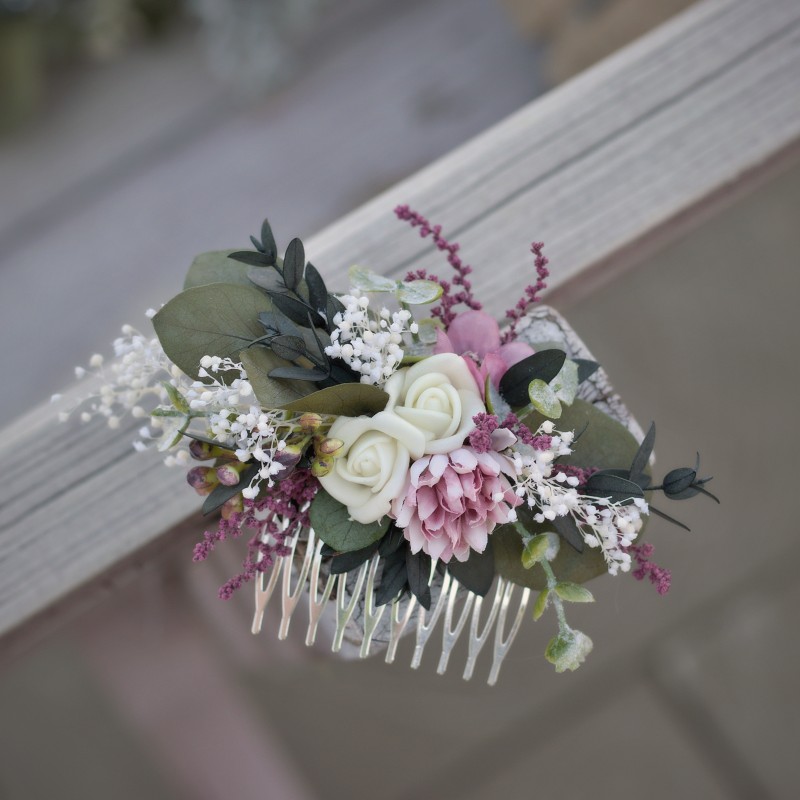 Květinový hřeben do vlasů "Starorůžová pohádka"