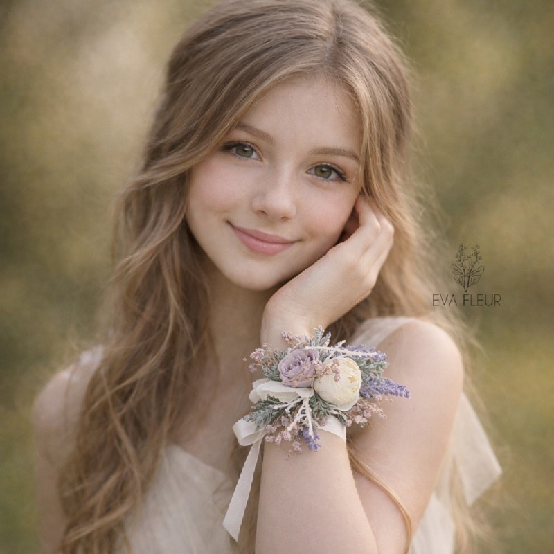 Květinový náramek na ruku "Růže s levandulí IV."