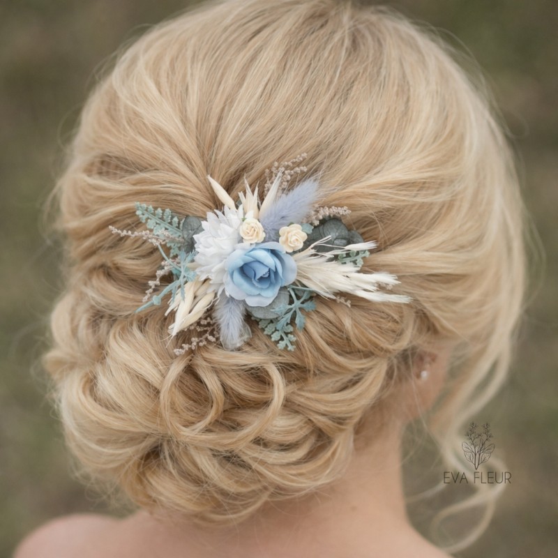 Květinový hřeben do vlasů "Dusty blue"