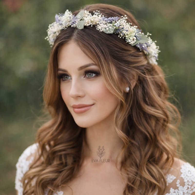 Květinový věneček do vlasů "Levandule s eukalyptem II."