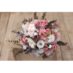 Svatební kytice pro nevěstu "Levandulovo-růžová s bavlníkem"
