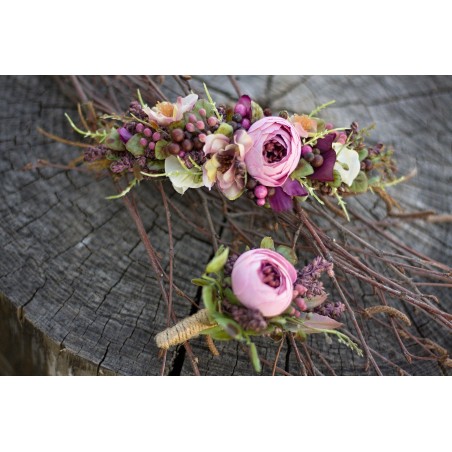 Set of floral, flower half head wreath, hair wreath, crown+the boutonierre