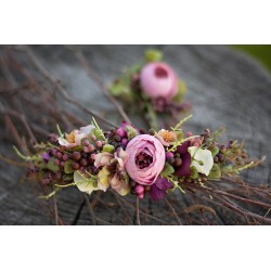 Set of floral, flower half head wreath, hair wreath, crown+the boutonierre
