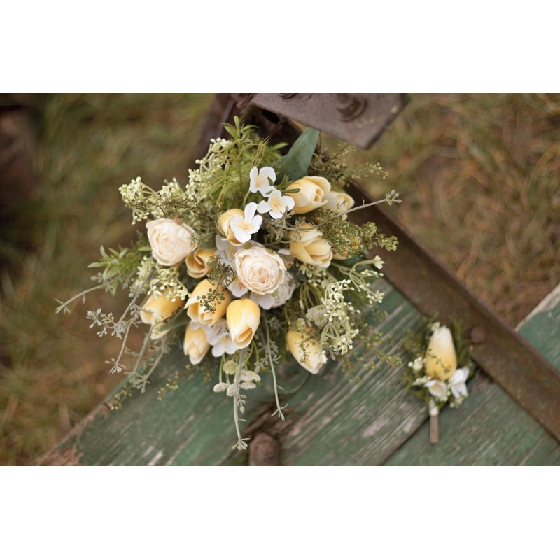 Svatební set kytice+klopa ženicha" Žluté tulipány"